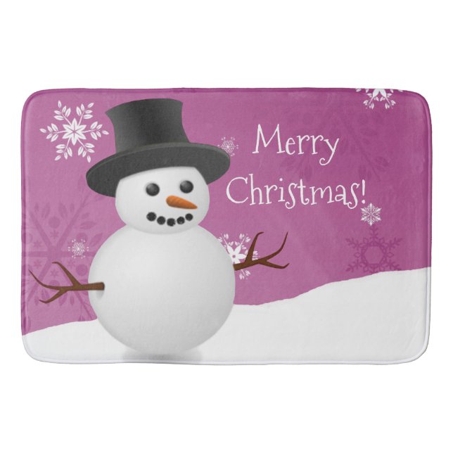 Tapete De Banheiro Pink Snowman Winter Scense Christmas Bath Mat (Frente)