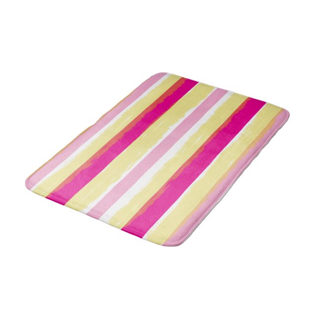 Tapete De Banheiro Pink White Yellow Summer Stripes (Angulado)