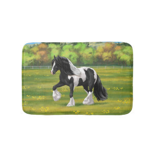 Tapete De Banheiro Pinto Negro Piebald Gypsy Cavalo de Rascunho de Va