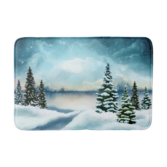 Tapete De Banheiro Pintor Cênico Winter Wonderland Watercolor (Frente)