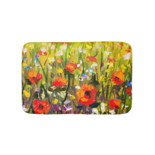 Tapete De Banheiro Pintura de Abstrato de Campo de Poppies Vermelhos