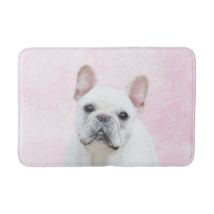 Tapete De Banheiro Pintura de Bulldog Francês (Creme/Branco) - Arte