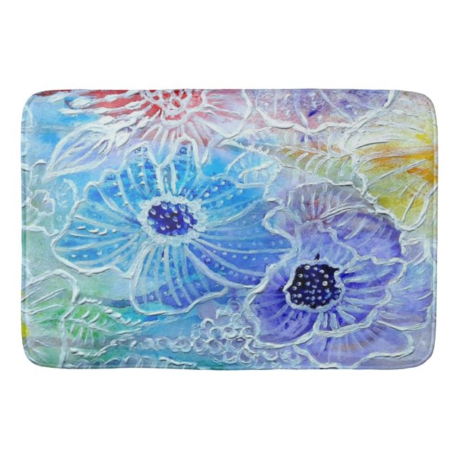Tapete De Banheiro Pintura Flores Bath Mat Dando Belas Cores (Frente)