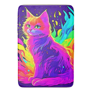 Tapete De Banheiro Pintura vibrante de gato capturado em chamas