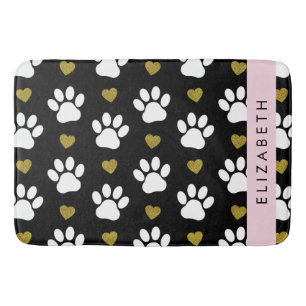 Tapete De Banheiro Pinturas De Cães, Patas Brancas, Corações Dourados