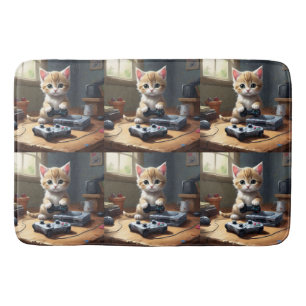 Tapete De Banheiro "Pixel Paws: The Gamer Kitten in Action"