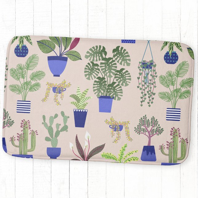 Tapete De Banheiro Planta de Sucultura de Cactus (Cactus succulent and houseplant blush pink and green fun bath mat)