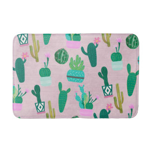 Tapete De Banheiro Plantas Cactos Cactáceas do Sudoeste Rústico Rosa
