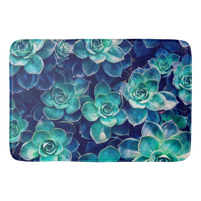 Tapete De Banheiro Plantas de Azul e Verde (Frente)