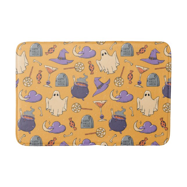 Tapete De Banheiro Playful Halloween Ghosts and Witches Patterno (Frente)