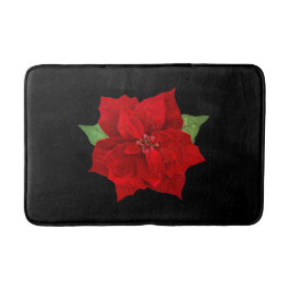 Tapete De Banheiro Poinsettia Vermelha de Natal em Fundo Preto