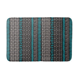 Tapete De Banheiro Pontos de Teal Branco Preto Mancha Padrão Zigzags