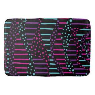 Tapete De Banheiro Pontos e tiras 2 - Rosa, Roxo, Azul e Preto