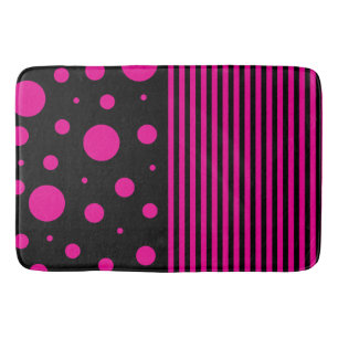 Tapete De Banheiro Pontos e tiras em magenta e preto