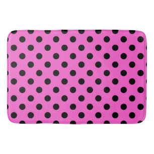 Tapete De Banheiro Pontos Polka Pretos e Rosas