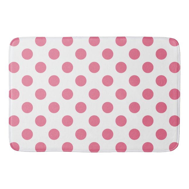 Tapete De Banheiro Pontos polka rosa e branco (Frente)