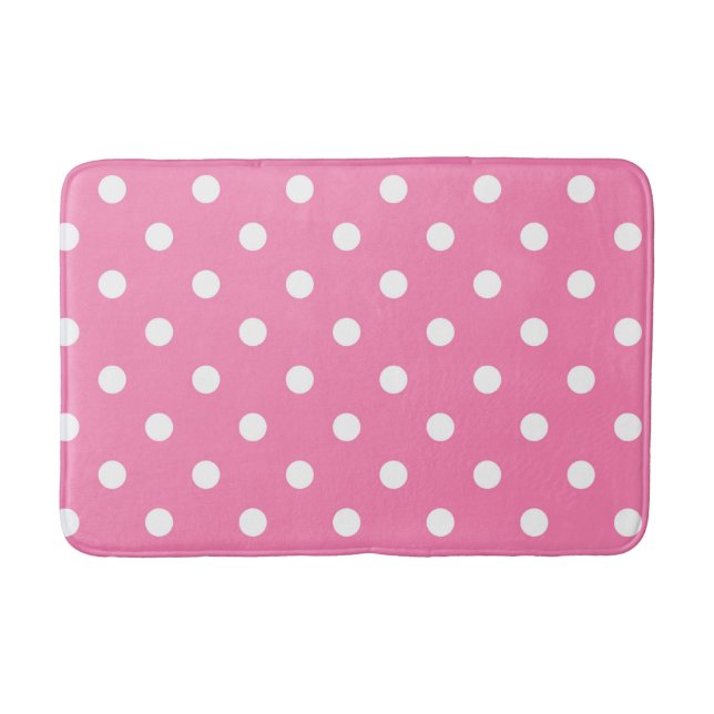 Tapete De Banheiro Pontos Polka Rosa e Branco (Frente)