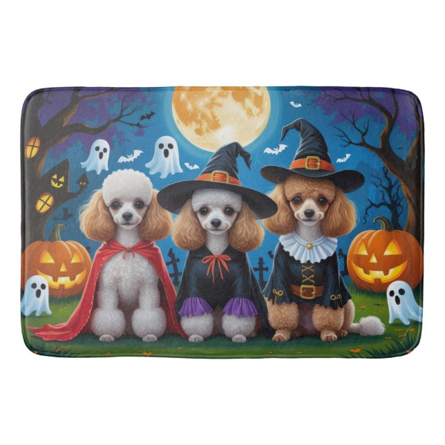 Tapete De Banheiro Poodle Dogs Pumpkin Halloween Engraçado (Frente)