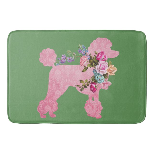 Tapete De Banheiro Poodle Francês Rosa solteiro em Verde (Frente)