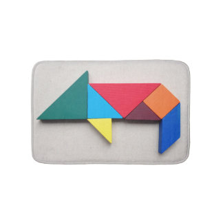 Tapete De Banheiro Porco colorido do Tangram