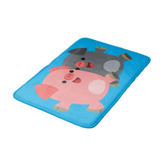 Tapete De Banheiro Porcos De Cartoon Branco E Pretos, Bath Mat