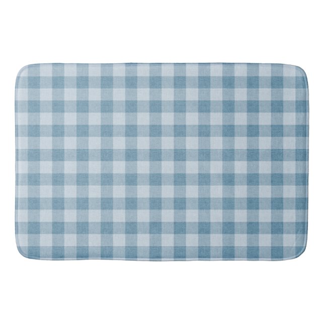 Tapete De Banheiro Powder  Blue Gingham Buffalo Check Linen Texture (Frente)