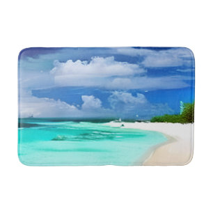 Tapete De Banheiro Praia Caribe com Céu Azul Profundo