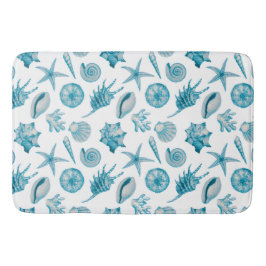 Tapete De Banheiro Praia Costeira Aquarela Conchas Azul Água Turquesa