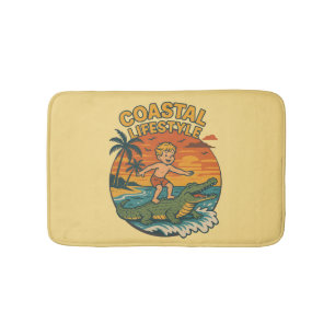 Tapete De Banheiro Praia de Surfe Alligator Beach   Retro Gator Coast