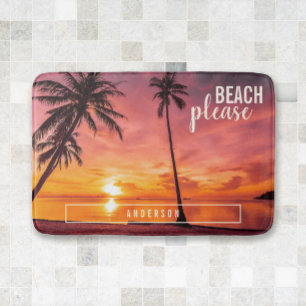 Tapete De Banheiro Praia Tropical Palm Sunset Orange Amarelo
