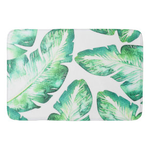 Tapete De Banheiro Praiano Branco & Verde Folhas de Palmeira Tropical