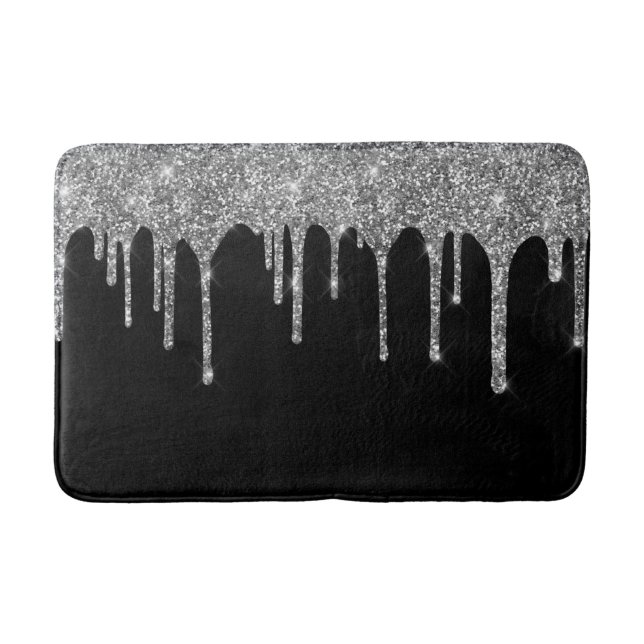 Tapete De Banheiro Prateado Chic Brilho Gotas Brilha Preto (Frente)
