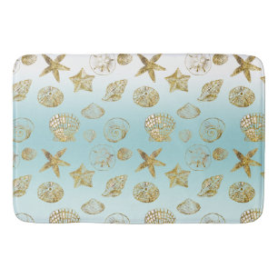 Tapete De Banheiro Prateleiras do Mar Dourado Aqua Blue Ombre