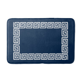 Tapete De Banheiro Preppy Greek Key – Azul Marinho e Branco