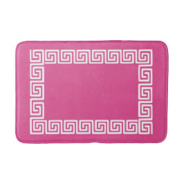 Tapete De Banheiro Preppy Greek Key – Rosa Quente & Branco