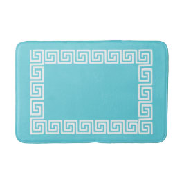 Tapete De Banheiro Preppy Greek Key – Turquesa e Branco