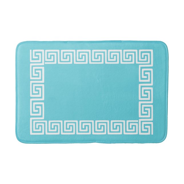 Tapete De Banheiro Preppy Greek Key – Turquoise & White (Frente)