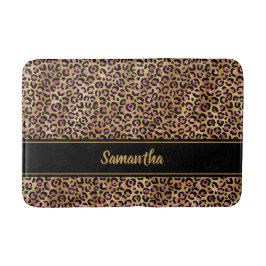 Tapete De Banheiro Preto Chic Rosa Dourado Estampa de Leopardo Person