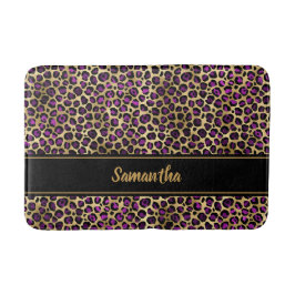 Tapete De Banheiro Preto Chic Roxo Dourado Estampa de Leopardo Person