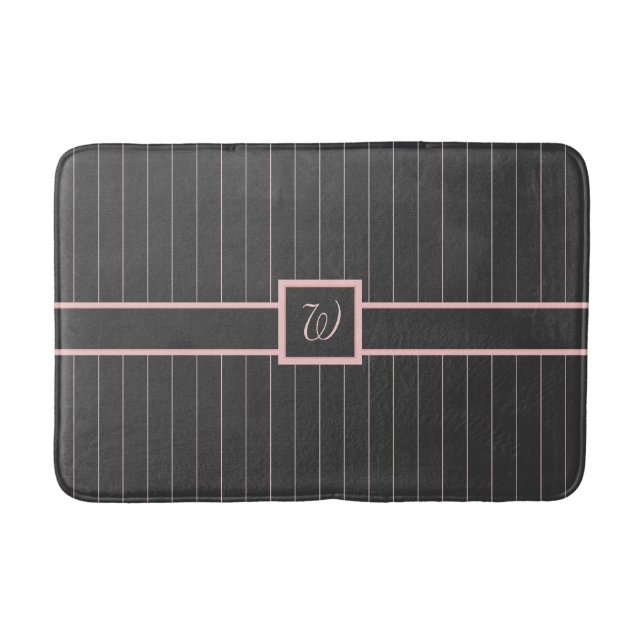 Tapete De Banheiro Preto com Pinstripes Rosa Bath Mat (Frente)