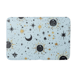 Tapete De Banheiro Preto, Dourado e Azul Sol Lua Estrelas Celestiais