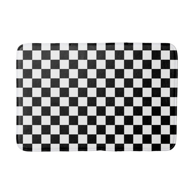 Tapete De Banheiro Preto e branco Checkered (Frente)