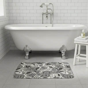 Tapete De Banheiro Preto e branco paisley