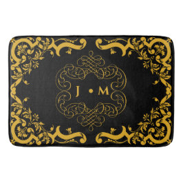 Tapete De Banheiro Preto e Dourado com elementos decorativos