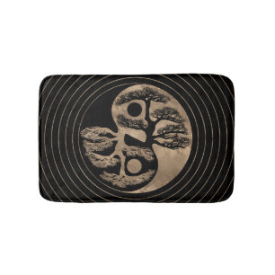 Tapete De Banheiro Preto e ouro da árvore de Yin Yang