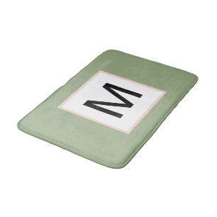 Tapete De Banheiro Preto Monograma Sage Verde e Blush