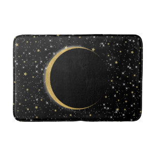 Tapete De Banheiro Preto & Ouro Celestial Moon Magic Lunar Stars