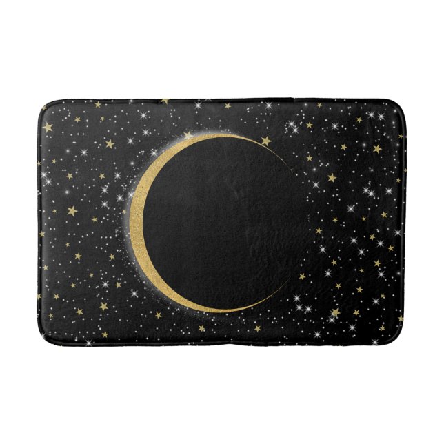 Tapete De Banheiro Preto & Ouro Celestial Moon Magic Lunar Stars (Frente)