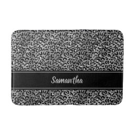 Tapete De Banheiro Preto Prata Cinza Estampa de Leopardo Personalizad