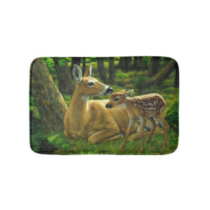 Tapete De Banheiro Primavera Whitetail Fawn e Madre Deer